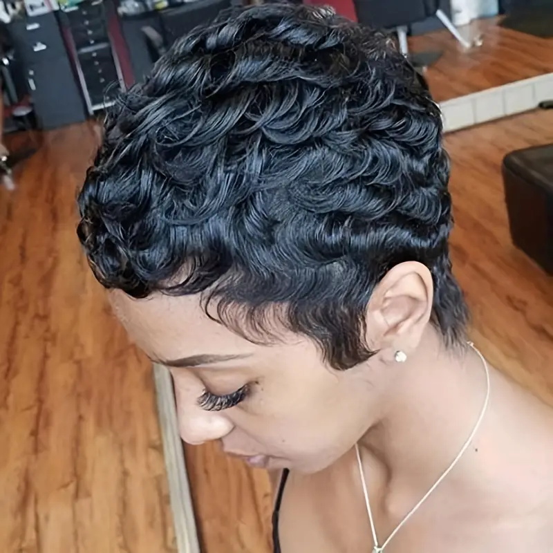 Short Pixie Cut Wig Human Hair Cheap - Perruque courte coupe pixie bouclée en