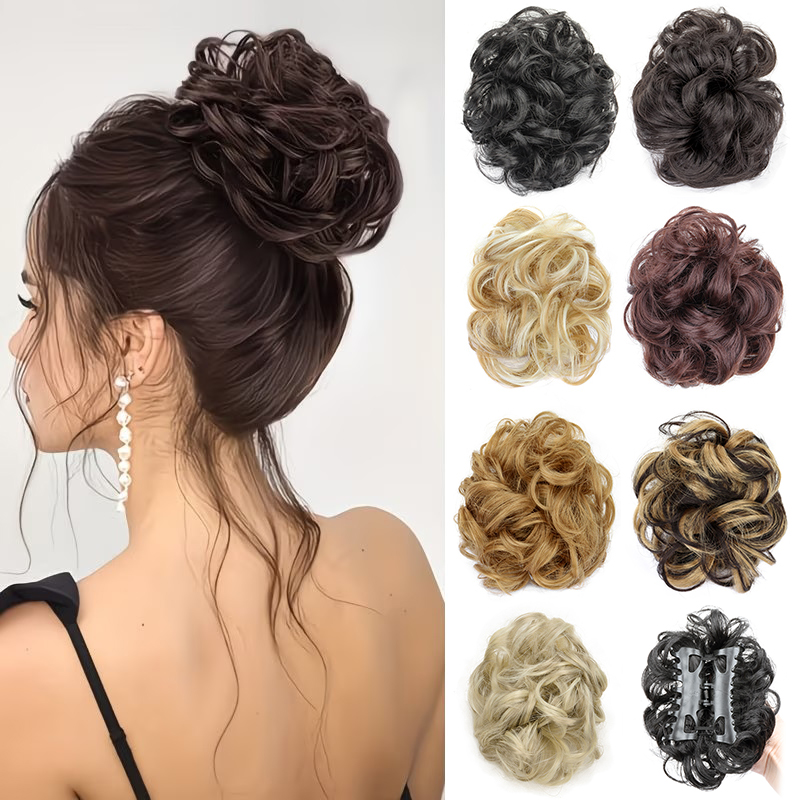 Claw Clip Messy Bun Hair Piece - Chignon synthétique désordonné court et bouclé