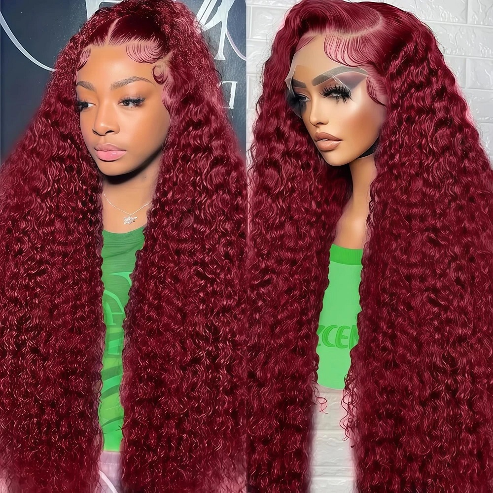 Lace Front Wigs - Perruques en cheveux humains 99J bordeaux,