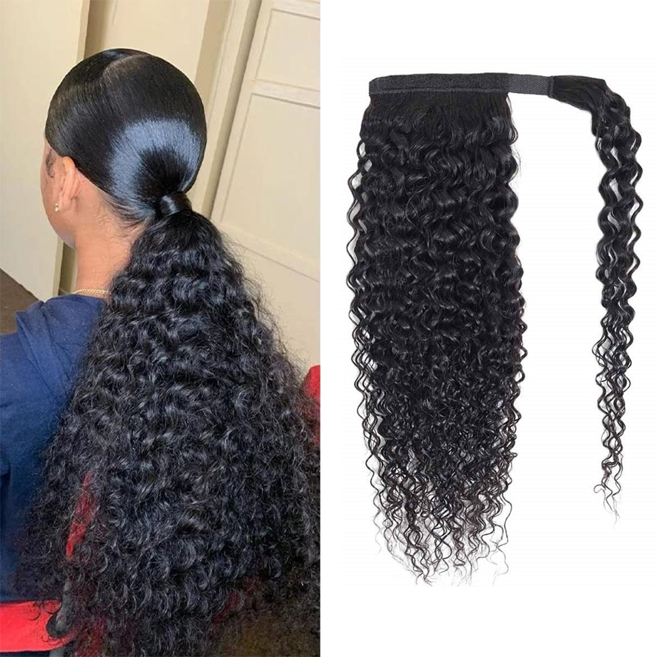Seamless Clip In Hair Extensions Human Hair - Extension de queue de cheval bouclée