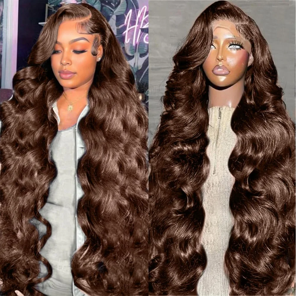 Hd Lace Frontal Wig Human Hair Pre Plucked - Chocolat # Perruque Body Wave 220%