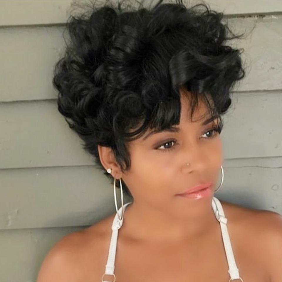 Short Pixie Cut Wig Human Hair Cheap - Perruque de cheveux humains ondulés naturels,