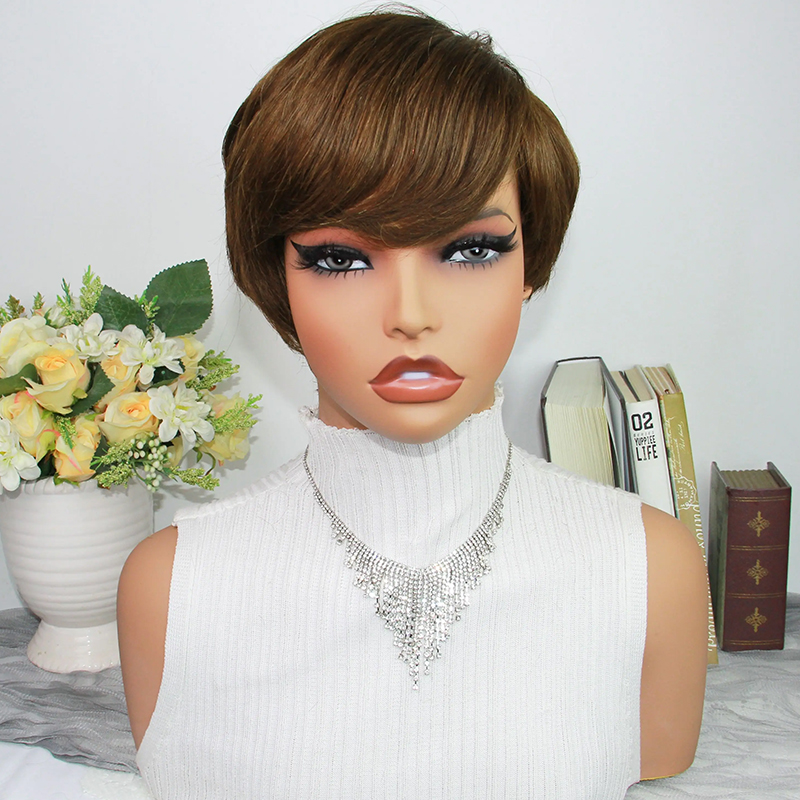 Short Pixie Cut Wig Human Hair Cheap - Perruques Pixie Cut Marron Chocolat en