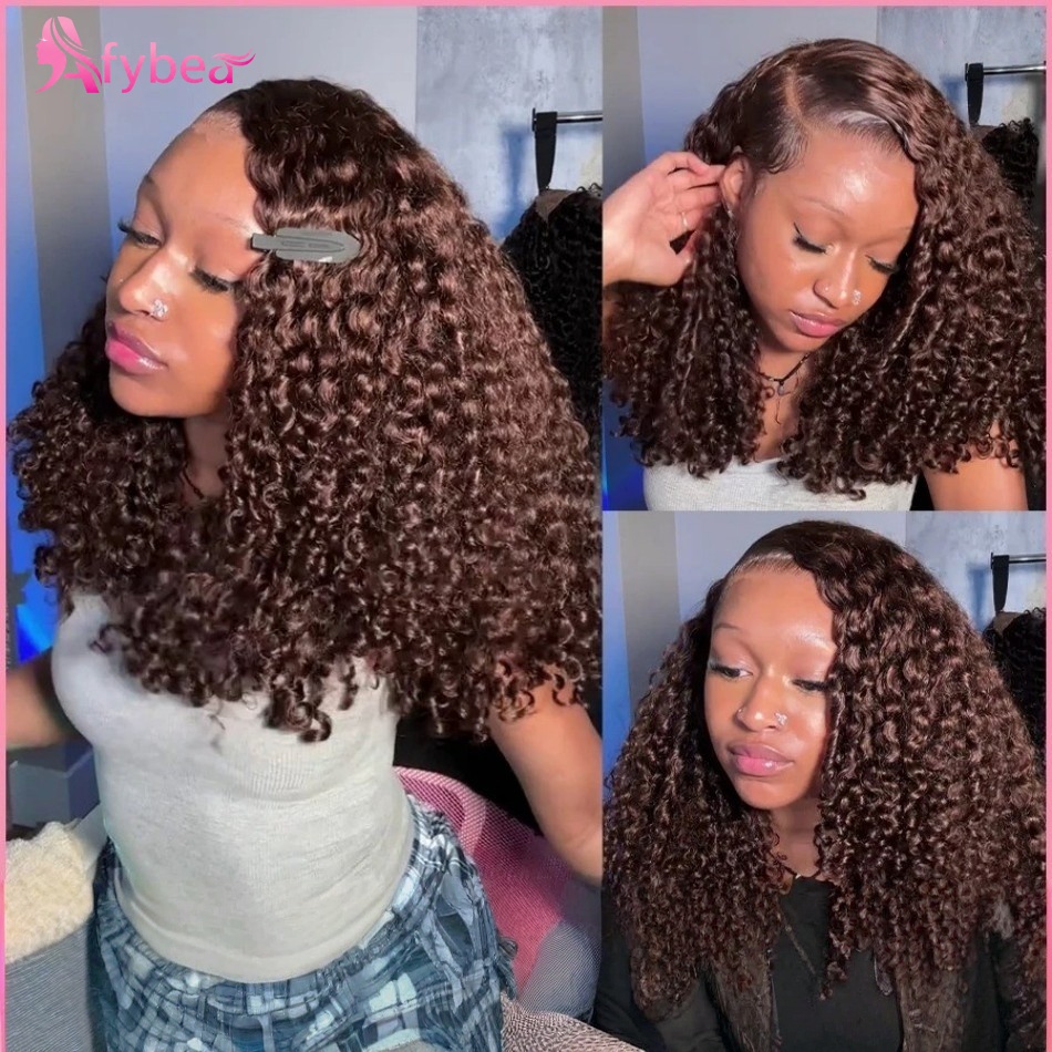 Hd Lace Frontal Wig Human Hair Pre Plucked - Perruque Lace Front Bouclée Chocolat Brun