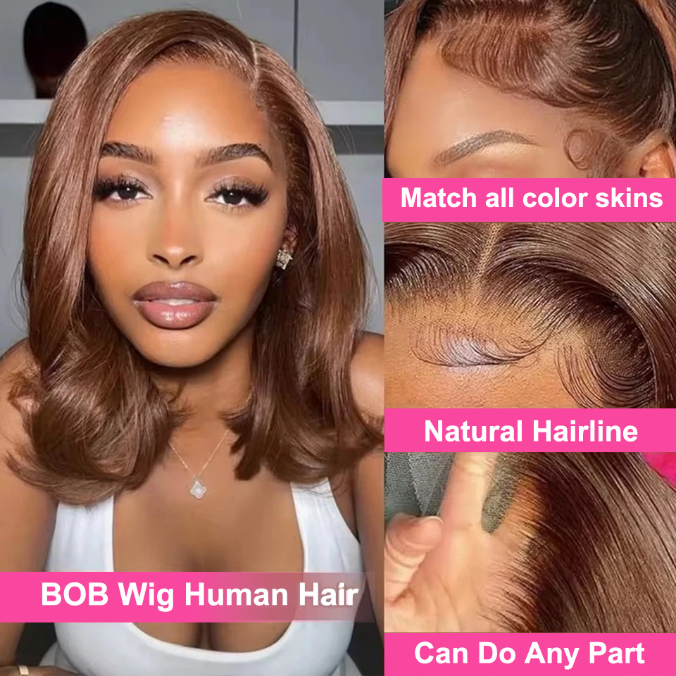13X4 chocolat brun droite Bob  - Glueless Wear And Go Human Hair Wig avis et prix