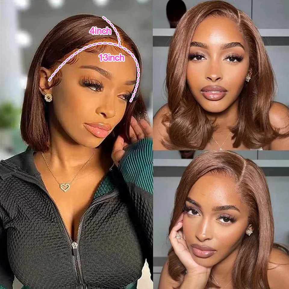 13X4 chocolat brun droite Bob  - Glueless Wear And Go Human Hair Wig avis et prix
