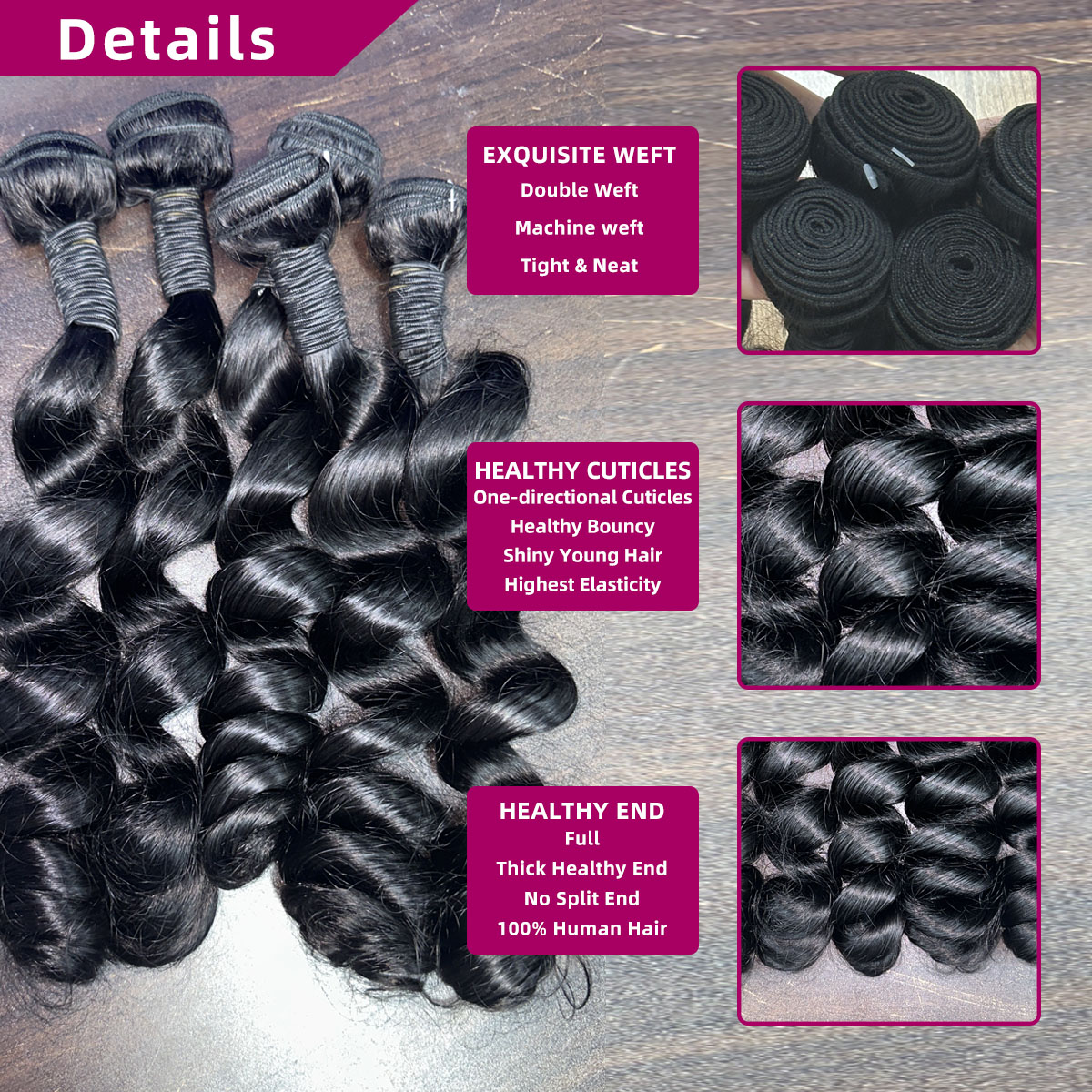 Extensions de cheveux humains  - Deep Wave 3 Bundles With Closure avis et prix