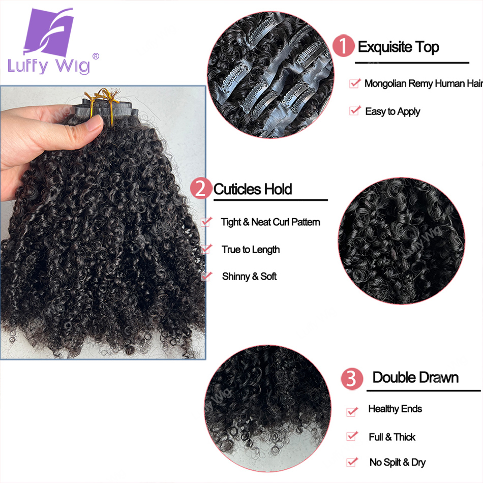 Monglian-Afro Kinky Curly Huma - Seamless Clip In Hair Extensions Human Hair avis et prix