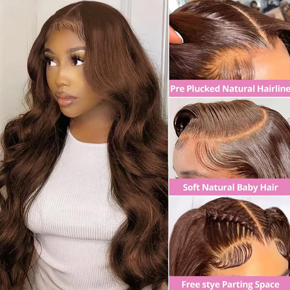 Chocolat # Perruque Body Wave  - Hd Lace Frontal Wig Human Hair Pre Plucked avis et prix
