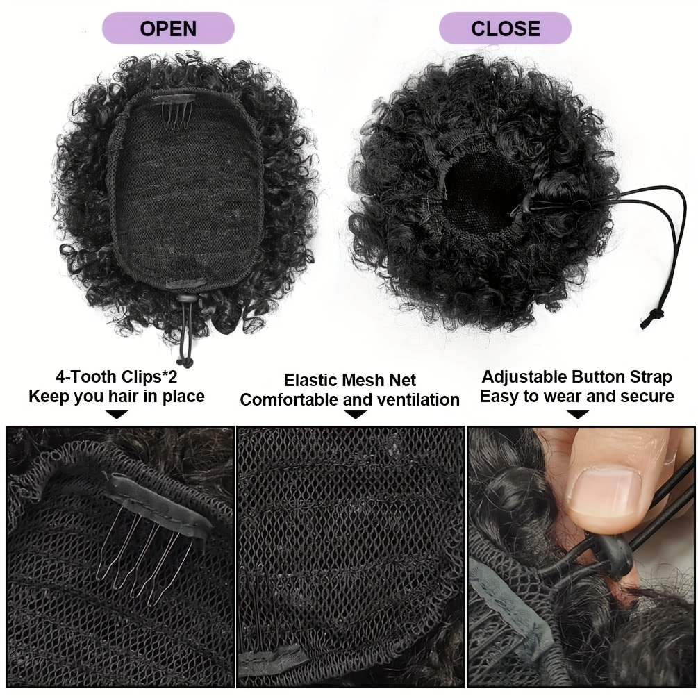 Afro crépus bouffées 100% chev - Drawstring Afro Curly Puff Ponytail avis et prix